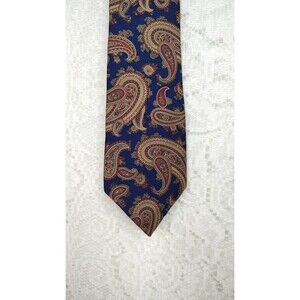 Golden House Custom Cravats Silk Tie Paisley Navy Gold Burgundy USA 57.5" x 3.75